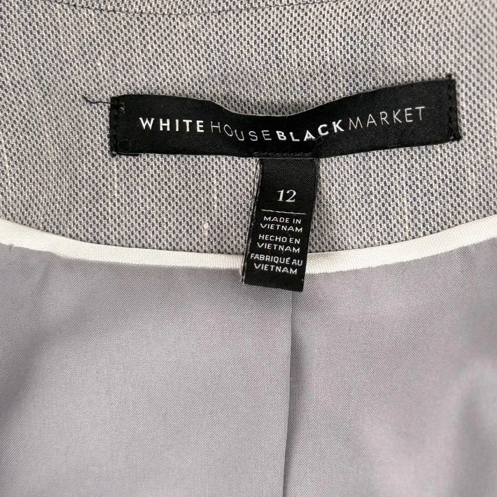 White House Black Market Officecore Gray Linen Blend Open 3/4‎ Sleeve Blazer 12